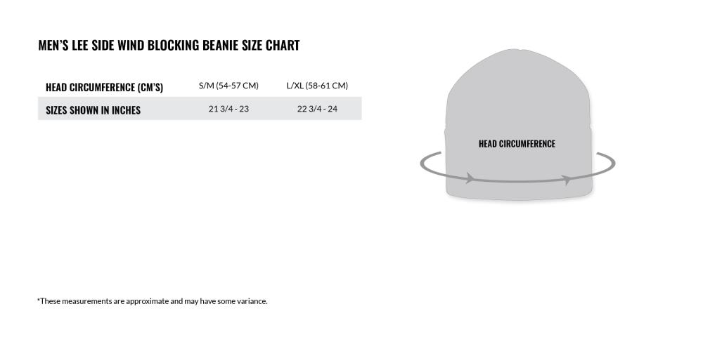 Men's Lee Side Wind Blocking Beanie Size Chart