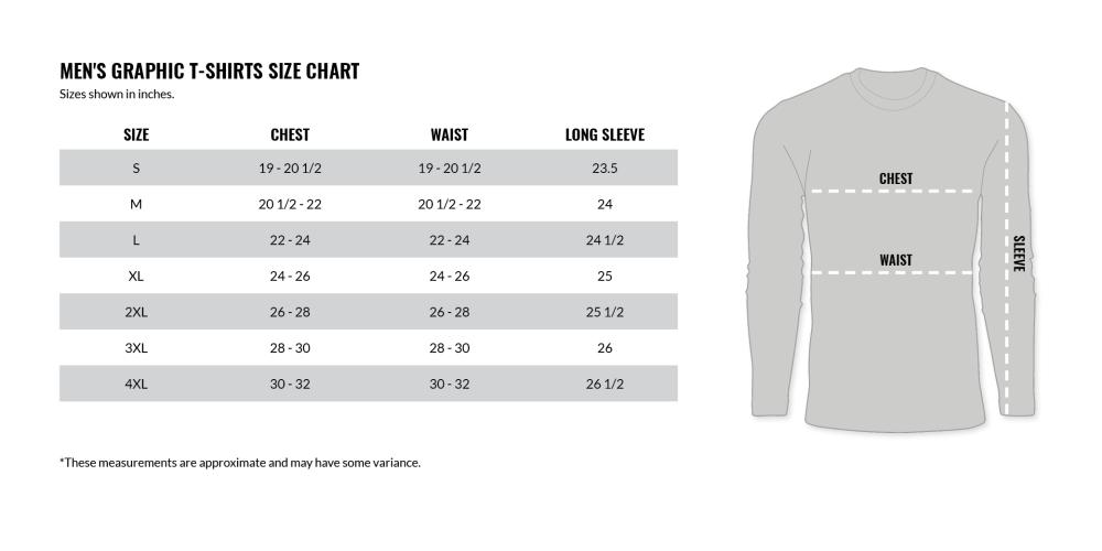 Men's Graphic T-shirts Size Chart