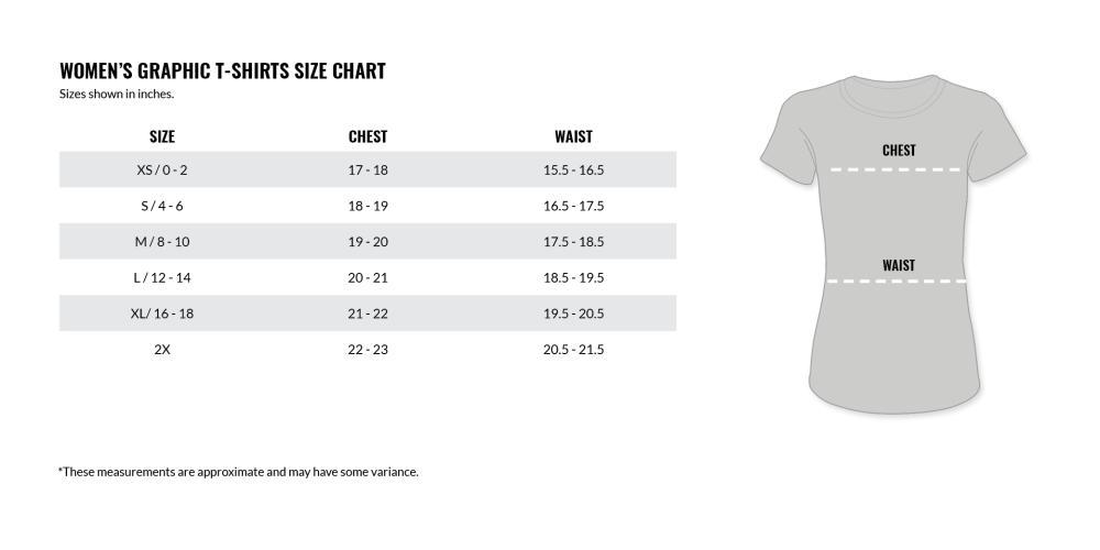 Women's Graphic T-shirts Size Chart